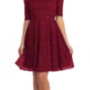CLEARANCE - Celavie 2367 Burgundy Short Lace Dress Mid Sleeves (Size S)(Clearance Celavie 2367 Burgundy Short Lace Dress Mid Sleeves Size S)