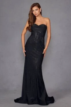 Juliet JT2472R Long Strapless Rhinestone Details Sweetheart Fitted Gown(Juliet Jt2472r Long Strapless Rhinestone Details Sweetheart Fitted Gown) -Discount Dress Shops 2472RBLACK 1