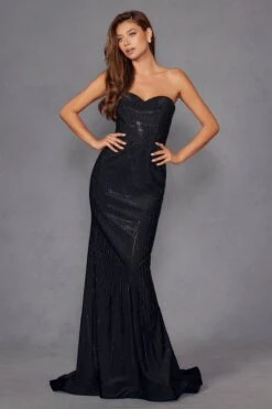 Juliet JT2472R Long Strapless Rhinestone Details Sweetheart Fitted Gown(Juliet Jt2472r Long Strapless Rhinestone Details Sweetheart Fitted Gown) -Discount Dress Shops 2472RBLACK 2
