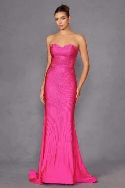 Juliet JT2472R Long Strapless Rhinestone Details Sweetheart Fitted Gown(Juliet Jt2472r Long Strapless Rhinestone Details Sweetheart Fitted Gown) -Discount Dress Shops 2472RFUCHSIA 1