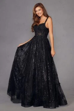 Juliet JT2495A Long A-Line Floral Lace Evening Gown(Juliet Jt2495a Long A Line Floral Lace Evening Gown) -Discount Dress Shops 2495ABLACK 3