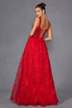Juliet JT2495A Long A-Line Floral Lace Evening Gown(Juliet Jt2495a Long A Line Floral Lace Evening Gown) -Discount Dress Shops 2495ARED 4