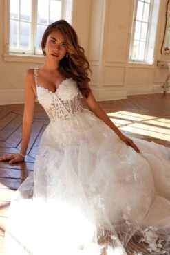 Juliet JT2495AW Long A-Line Floral Lace Bridal Gown(Juliet Jt2495aw Long A Line Floral Lace Bridal Gown) -Discount Dress Shops 2495AWOFFWHITE0003