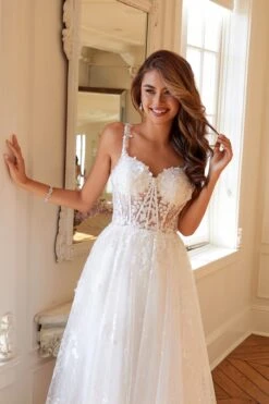 Juliet JT2495AW Long A-Line Floral Lace Bridal Gown(Juliet Jt2495aw Long A Line Floral Lace Bridal Gown) -Discount Dress Shops 2495AWOFFWHITE4098