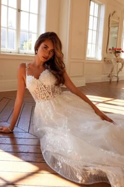 Juliet JT2495AW Long A-Line Floral Lace Bridal Gown(Juliet Jt2495aw Long A Line Floral Lace Bridal Gown) -Discount Dress Shops 2495AWOFFWHITE4121