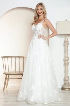 Juliet JT2495AW Long A-Line Floral Lace Bridal Gown(Juliet Jt2495aw Long A Line Floral Lace Bridal Gown) -Discount Dress Shops 2495AWOFFWHITE 1