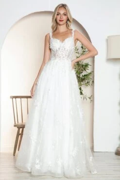 Juliet JT2495AW Long A-Line Floral Lace Bridal Gown(Juliet Jt2495aw Long A Line Floral Lace Bridal Gown) -Discount Dress Shops 2495AWOFFWHITE 3