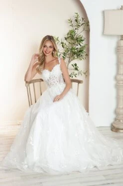 Juliet JT2495AW Long A-Line Floral Lace Bridal Gown(Juliet Jt2495aw Long A Line Floral Lace Bridal Gown) -Discount Dress Shops 2495AWOFFWHITE 5