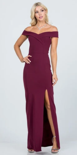 La Scala 25078 Off-the-Shoulder Long Fitted Dress With Slit(La Scala 25078 Off The Shoulder Long Formal Dress With Slit) -Discount Dress Shops 25078 la scala dark burgundy