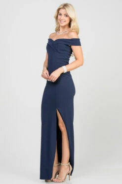 La Scala 25078 Off-the-Shoulder Long Fitted Dress With Slit(La Scala 25078 Off The Shoulder Long Formal Dress With Slit) -Discount Dress Shops 25078 la scala navy blue side 89aa6c14 f48c 4b3b 8690 93530939beeb