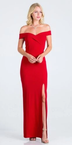 La Scala 25078 Off-the-Shoulder Long Fitted Dress With Slit(La Scala 25078 Off The Shoulder Long Formal Dress With Slit) -Discount Dress Shops 25078 la scala red 3c1f28a1 a59b 4d0b bf45 299e472c159d