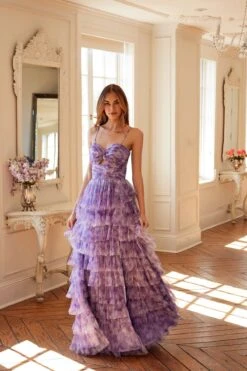 Juliet JT2508A Sweetheart Keyhole Neckline Ruffled Tier Skirt Gown(Juliet Jt2508a Sweetheart Keyhole Neckline Ruffled Tier Skirt Gown) -Discount Dress Shops 2508ALILAC0802