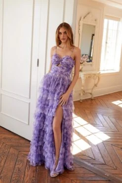 Juliet JT2508A Sweetheart Keyhole Neckline Ruffled Tier Skirt Gown(Juliet Jt2508a Sweetheart Keyhole Neckline Ruffled Tier Skirt Gown) -Discount Dress Shops 2508ALILAC0851