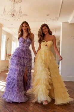 Juliet JT2508A Sweetheart Keyhole Neckline Ruffled Tier Skirt Gown(Juliet Jt2508a Sweetheart Keyhole Neckline Ruffled Tier Skirt Gown) -Discount Dress Shops 2508AYELLOW0889