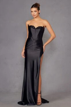 Juliet JT2527L Dress Long Strapless Sweetheart Satin Gown(Juliet Jt2527l Dress Long Strapless Sweetheart Satin Gown) -Discount Dress Shops 2527LBLACK 1