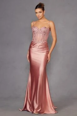 Juliet JT2531K Fitted Bodice Long Satin Sweetheart Prom Gown(Juliet Jt2531k Fitted Bodice Long Satin Sweetheart Prom Gown) -Discount Dress Shops 2531KROSEGOLD 1