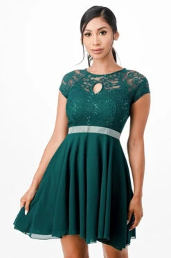 La Scala 25390 Embellished Waist Short A-Line Cocktail Dress(Embellished Waist Short Cocktail Dress Black) -Discount Dress Shops 25390 hunter green
