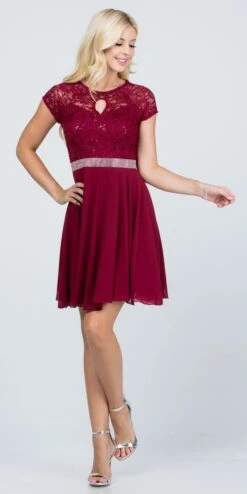 La Scala 25390 Embellished Waist Short A-Line Cocktail Dress(Embellished Waist Short Cocktail Dress Black) -Discount Dress Shops 25390 la scala burgundy min
