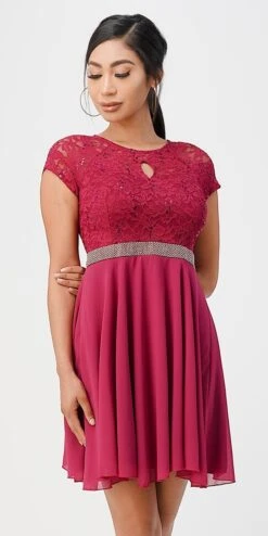 La Scala 25390 Embellished Waist Short A-Line Cocktail Dress(Embellished Waist Short Cocktail Dress Black) -Discount Dress Shops 25390 la scala fuchsia min