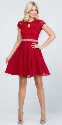 La Scala 25390 Embellished Waist Short A-Line Cocktail Dress(Embellished Waist Short Cocktail Dress Black)