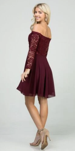 La Scala 25406 Off-Shoulder Long Sleeved Short Cocktail Dress(La Scala 25406 Off Shoulder Long Sleeved Short Cocktail Dress) -Discount Dress Shops 25406 la scala burgundy side 353ee7b8 589a 4019 afaf bf944936fad2