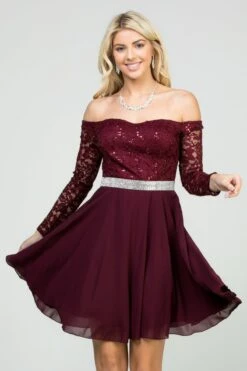 La Scala 25406 Off-Shoulder Long Sleeved Short Cocktail Dress(La Scala 25406 Off Shoulder Long Sleeved Short Cocktail Dress) -Discount Dress Shops 25406 la scala burgundy zoom f7492e4a bf2e 4089 8592 e95148dbea7d