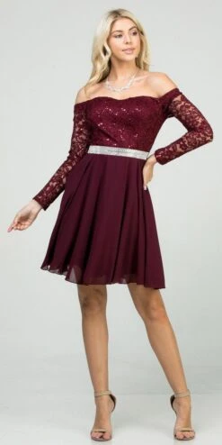 La Scala 25406 Off-Shoulder Long Sleeved Short Cocktail Dress(La Scala 25406 Off Shoulder Long Sleeved Short Cocktail Dress) -Discount Dress Shops 25406 la scala burgundy b5bf9769 2fd9 4e1b b3a5 fa980c16b314