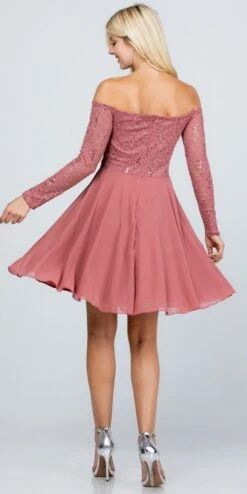 La Scala 25406 Off-Shoulder Long Sleeved Short Cocktail Dress(La Scala 25406 Off Shoulder Long Sleeved Short Cocktail Dress) -Discount Dress Shops 25406 la scala dark mauve back