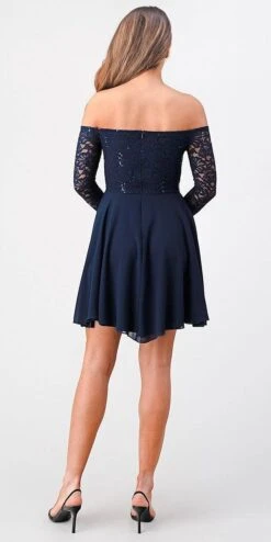 La Scala 25406 Off-Shoulder Long Sleeved Short Cocktail Dress(La Scala 25406 Off Shoulder Long Sleeved Short Cocktail Dress) -Discount Dress Shops 25406 la scala navy blue back