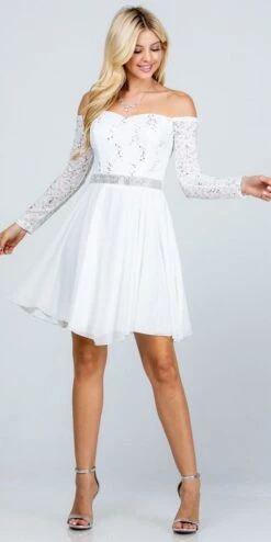 La Scala 25406 Off-Shoulder Long Sleeved Short Cocktail Dress(La Scala 25406 Off Shoulder Long Sleeved Short Cocktail Dress) -Discount Dress Shops 25406 la scala off white