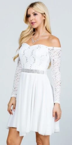 La Scala 25406 Off-Shoulder Long Sleeved Short Cocktail Dress(La Scala 25406 Off Shoulder Long Sleeved Short Cocktail Dress) -Discount Dress Shops 25406 la scala off white zoom