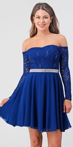 La Scala 25406 Off-Shoulder Long Sleeved Short Cocktail Dress(La Scala 25406 Off Shoulder Long Sleeved Short Cocktail Dress) -Discount Dress Shops 25406 la scala royal blue
