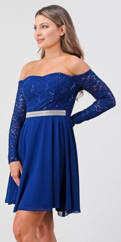 La Scala 25406 Off-Shoulder Long Sleeved Short Cocktail Dress(La Scala 25406 Off Shoulder Long Sleeved Short Cocktail Dress) -Discount Dress Shops 25406 la scala royal blue side