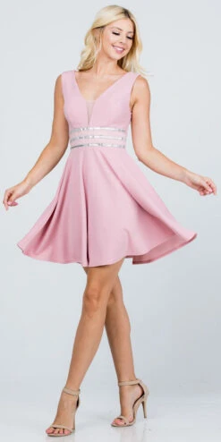 La Scala 25408 Sleeveless Embellished Waist Short Cocktail Dress(Sleeveless Embellished Waist Short Cocktail Dress Blush) -Discount Dress Shops 25408 la scala blush