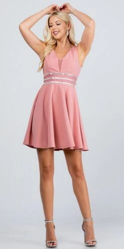 La Scala 25408 Sleeveless Embellished Waist Short Cocktail Dress(Sleeveless Embellished Waist Short Cocktail Dress Blush) -Discount Dress Shops 25408 la scala blush new