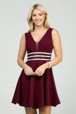 La Scala 25408 Sleeveless Embellished Waist Short Cocktail Dress(Sleeveless Embellished Waist Short Cocktail Dress Blush) -Discount Dress Shops 25408 la scala burgundy