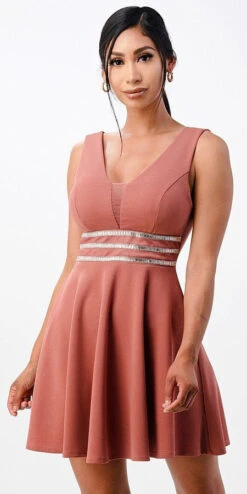 La Scala 25408 Sleeveless Embellished Waist Short Cocktail Dress(Sleeveless Embellished Waist Short Cocktail Dress Blush) -Discount Dress Shops 25408 la scala dark mauve