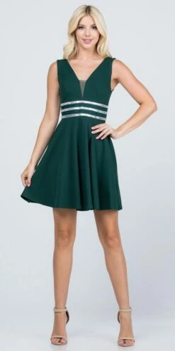 La Scala 25408 Sleeveless Embellished Waist Short Cocktail Dress(Sleeveless Embellished Waist Short Cocktail Dress Blush) -Discount Dress Shops 25408 la scala hunter green full