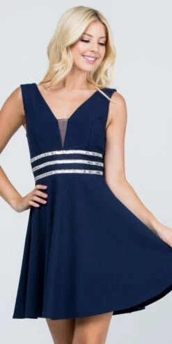 La Scala 25408 Sleeveless Embellished Waist Short Cocktail Dress(Sleeveless Embellished Waist Short Cocktail Dress Blush) -Discount Dress Shops 25408 la scala navy blue