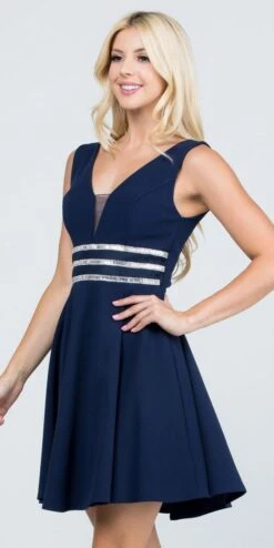 La Scala 25408 Sleeveless Embellished Waist Short Cocktail Dress(Sleeveless Embellished Waist Short Cocktail Dress Blush) -Discount Dress Shops 25408 la scala navy blue side