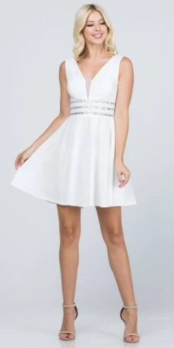 La Scala 25408 Sleeveless Embellished Waist Short Cocktail Dress(Sleeveless Embellished Waist Short Cocktail Dress Blush) -Discount Dress Shops 25408 la scala off white