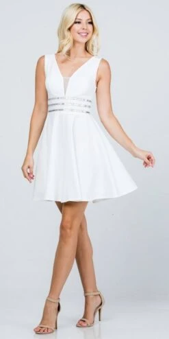 La Scala 25408 Sleeveless Embellished Waist Short Cocktail Dress(Sleeveless Embellished Waist Short Cocktail Dress Blush) -Discount Dress Shops 25408 la scala off white full