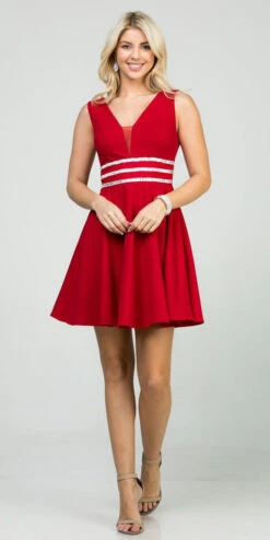 La Scala 25408 Sleeveless Embellished Waist Short Cocktail Dress(Sleeveless Embellished Waist Short Cocktail Dress Blush) -Discount Dress Shops 25408 la scala red