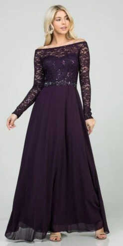 La Scala 25418 Plus Size Long Sleeved Lace Bodice A-Line Long Dress(La Scala 25418 Plus Size Long Sleeved Lace Bodice A Line Long Formal Dress) -Discount Dress Shops 25418 la scala eggplant 5e6ac789 3f98 4f95 8d3d c14b76a73bbc