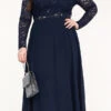 La Scala 25418 Plus Size Long Sleeved Lace Bodice A-Line Long Dress(La Scala 25418 Plus Size Long Sleeved Lace Bodice A Line Long Formal Dress)