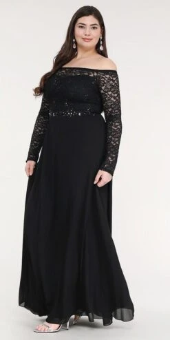 La Scala 25418 Plus Size Long Sleeved Lace Bodice A-Line Long Dress(La Scala 25418 Plus Size Long Sleeved Lace Bodice A Line Long Formal Dress) -Discount Dress Shops 25418ps la scala black side 52941f75 aa24 428a 96db 1e781025bb22
