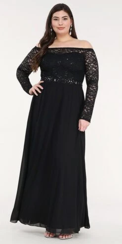 La Scala 25418 Plus Size Long Sleeved Lace Bodice A-Line Long Dress(La Scala 25418 Plus Size Long Sleeved Lace Bodice A Line Long Formal Dress) -Discount Dress Shops 25418ps la scala black 8b505fdc 7423 4767 8731 b8254cefbe64