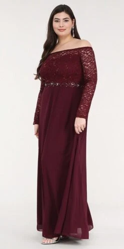 La Scala 25418 Plus Size Long Sleeved Lace Bodice A-Line Long Dress(La Scala 25418 Plus Size Long Sleeved Lace Bodice A Line Long Formal Dress) -Discount Dress Shops 25418ps la scala burgundy side 45472e47 24c0 4113 8896 3c5c1e9e3faf