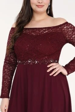 La Scala 25418 Plus Size Long Sleeved Lace Bodice A-Line Long Dress(La Scala 25418 Plus Size Long Sleeved Lace Bodice A Line Long Formal Dress) -Discount Dress Shops 25418ps la scala burgundy zoom 081c7156 435e 47b8 a4ed d6dbef543c5a