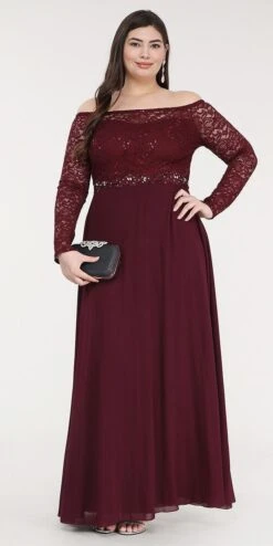 La Scala 25418 Plus Size Long Sleeved Lace Bodice A-Line Long Dress(La Scala 25418 Plus Size Long Sleeved Lace Bodice A Line Long Formal Dress) -Discount Dress Shops 25418ps la scala burgundy 684192a5 1b85 4404 b879 77dca19fbe84